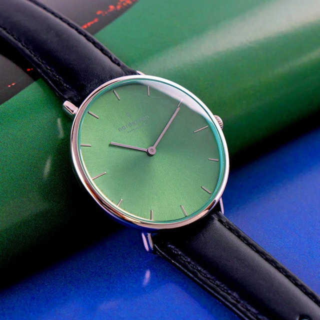 Nordgreen ND手錶 Native 本真 36mm 月光銀殼×橄欖綠面 極夜黑真皮錶帶(NR36SILEBLOG)