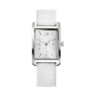 【Calvin Klein 凱文克萊】Window系列 銀框 白面 矩形錶  白色皮革錶帶 手錶 腕錶 CK錶(K2M23120)