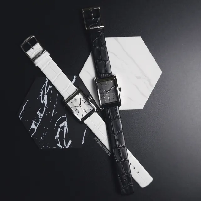 【Calvin Klein 凱文克萊】Window系列 銀框 白面 矩形錶  白色皮革錶帶 手錶 腕錶 CK錶 母親節(K2M23120)
