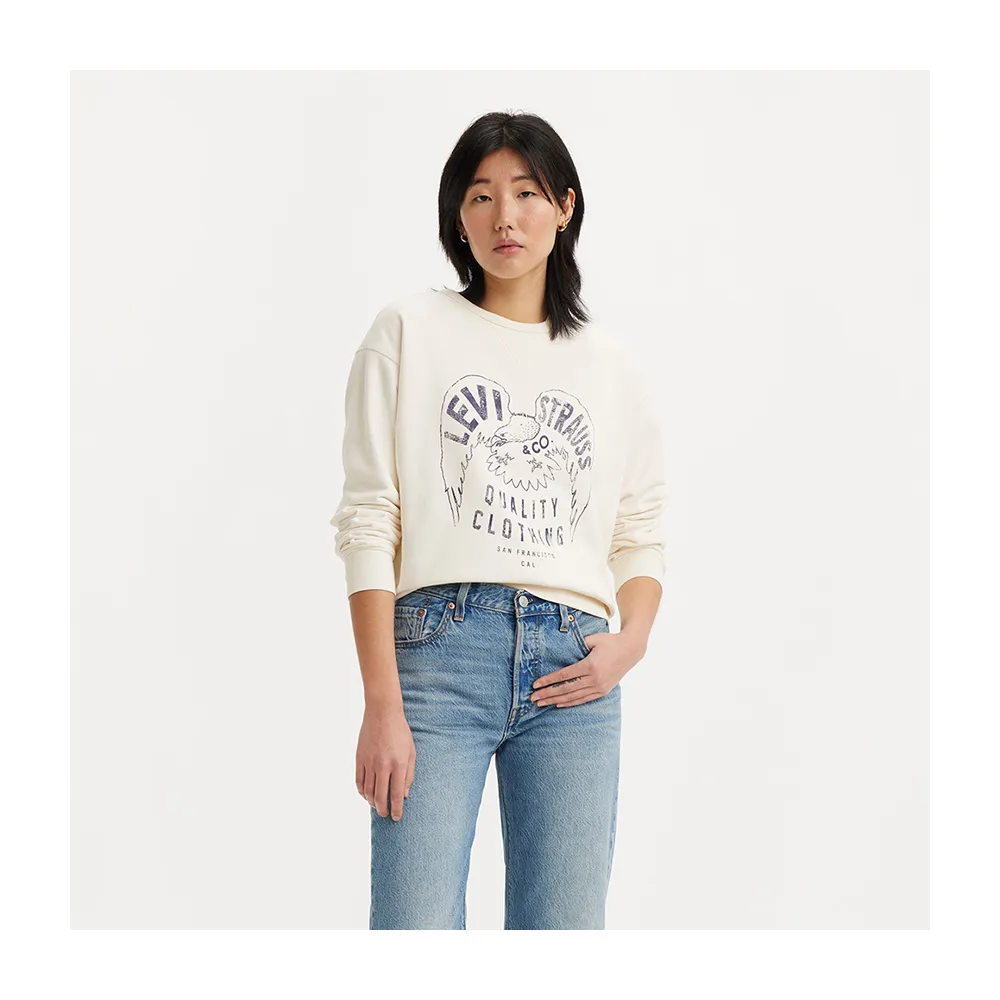 【LEVIS 官方旗艦】女款 重磅大學Tee / 美式休閒印花 405GSM厚棉 米白 熱賣單品 A7288-0012