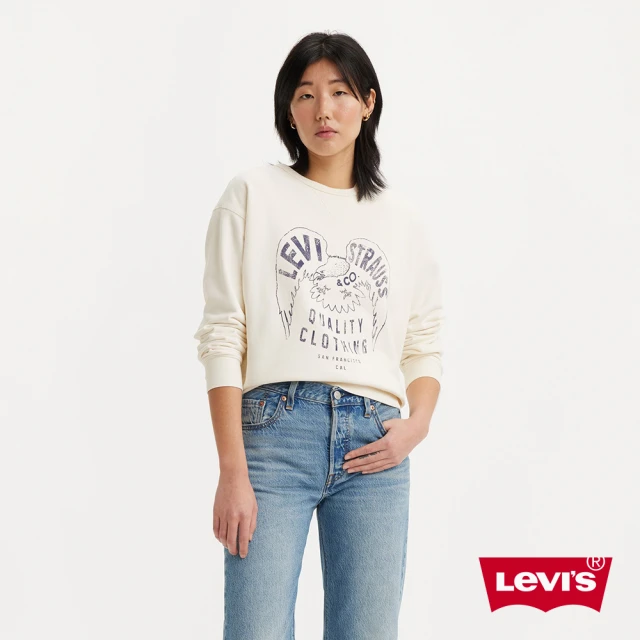 【LEVIS 官方旗艦】女款 重磅大學Tee / 美式休閒印花 405GSM厚棉 米白 熱賣單品 A7288-0012