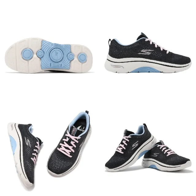 【SKECHERS】休閒鞋 Go Walk Arch Fit 2.0 女鞋 黑 藍 輕量 緩震 回彈 健走鞋 運動鞋(125311-BKBL)