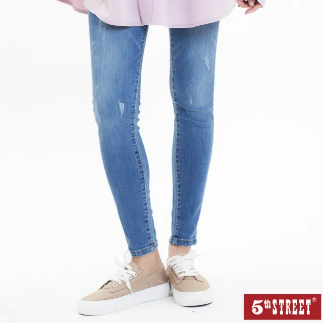 【5th STREET】女裝顯瘦基本小直褲-中古藍