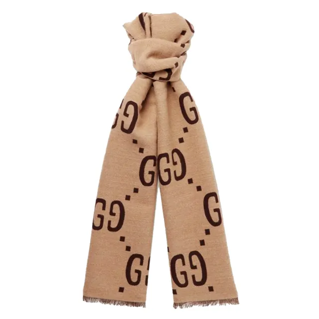【GUCCI 古馳】495592 經典GG大LOGO雙色羊毛圍巾/披巾(顏色任選)