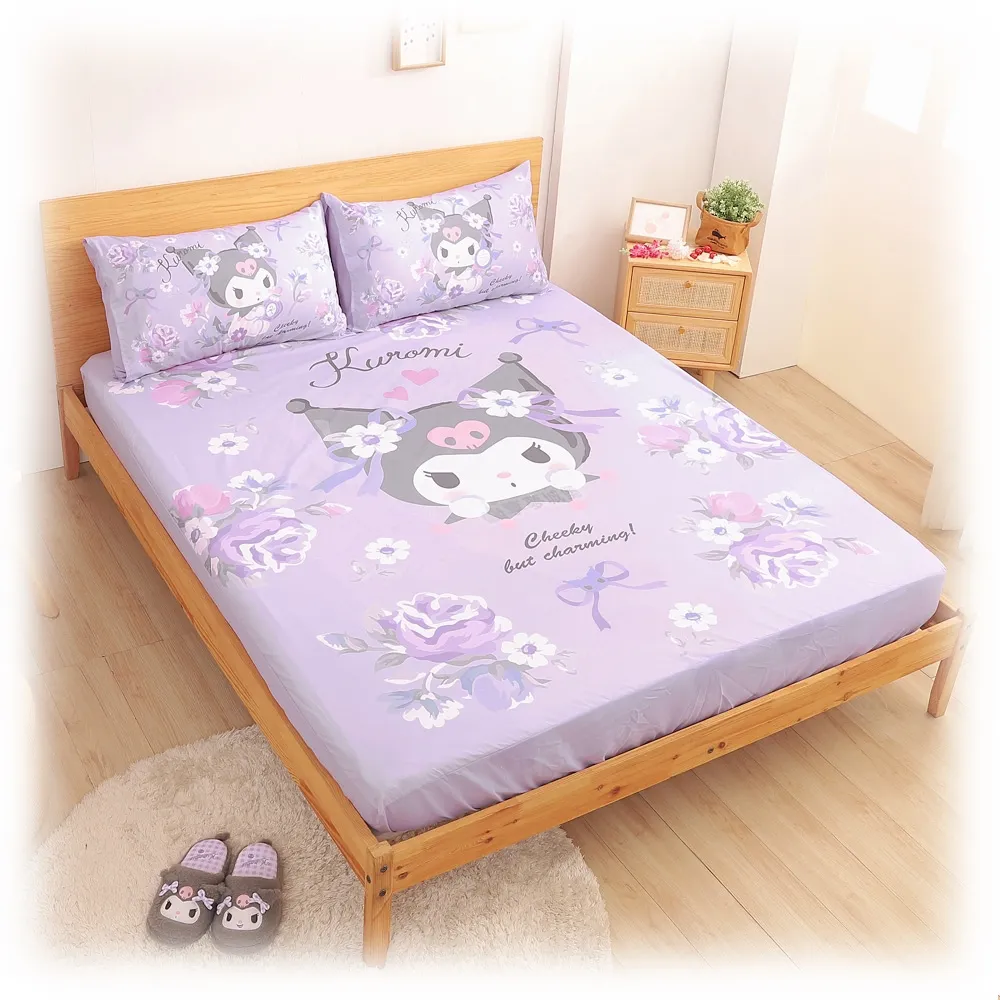 【享夢城堡】雙人床包枕套5x6.2三件組(三麗鷗酷洛米Kuromi 酷迷花漾-紫)