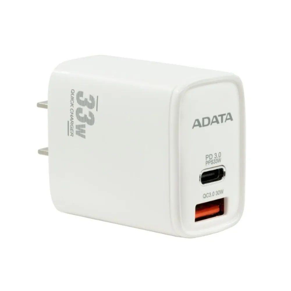 【ADATA 威剛】33W 高速USB-A/USB-C 雙孔快充充電器(智能控溫設計 快充不燙手 支援iphone系列快充)