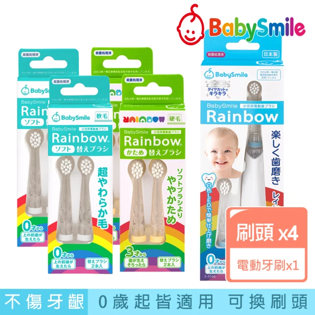 日本BabySmile 兒童電動牙刷頭替換組2只/組x4 + 日製S-204兒童電動牙刷 藍x1(活動組合優惠賣場)