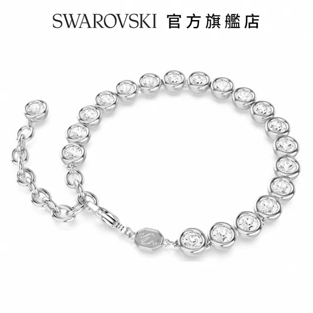 【SWAROVSKI 官方直營】Imber Tennis 手鏈圓形切割 白色 鍍白金色