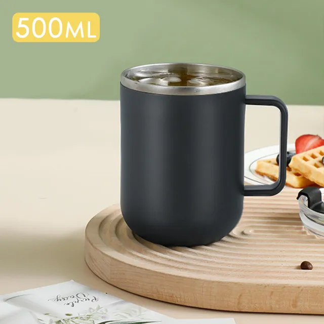 買一送一 304不鏽鋼雙層保溫馬克杯 不鏽鋼馬克杯 馬克杯 馬克杯附蓋 隨行杯 保溫馬克(500ML)