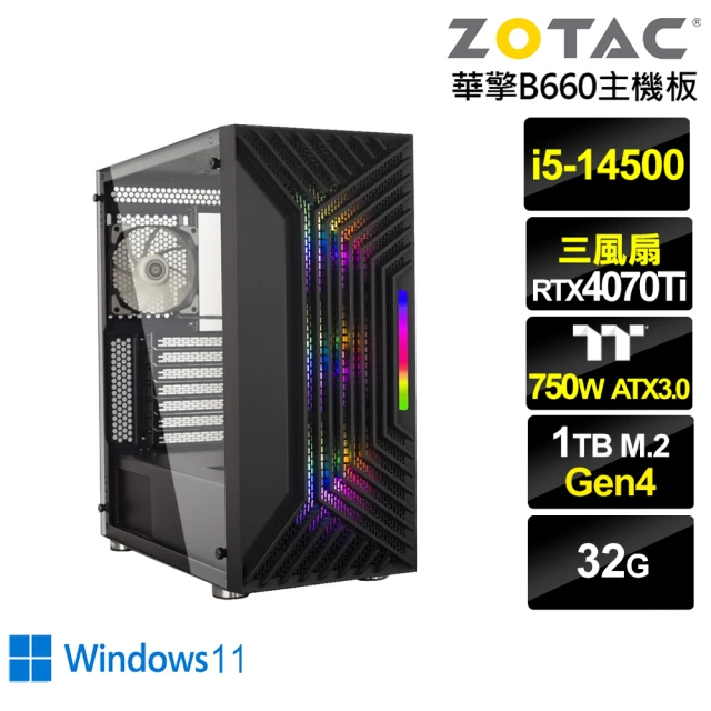 NVIDIA i5十四核GeForce RTX 4070TI Win11{滄狼潛將W}電競電腦(i5-14500/華擎B660/32G/1TB)