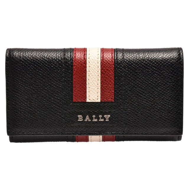 BALLYBALLY 經典TALTOS系列紅白紅條紋小牛皮釦式鑰匙包(黑色6218043-BLACK)
