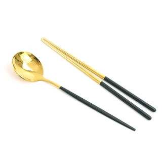 高級筷子湯匙組 黑金 不銹鋼筷子 餐具禮盒 金色湯匙 喬遷禮 露營餐具 304不鏽鋼筷子 質感餐具(550-CSBB230)