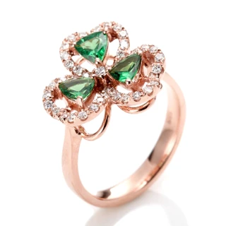 【DOLLY】0.80克拉 天然沙佛萊石18K玫瑰金鑽石戒指(003)