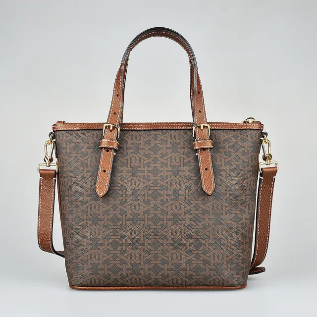 【BALLY】BALLY DAMIRAH 金字LOGO印花TPU拉鍊手提斜背托特包(展示品/小/棕)
