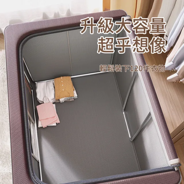 【SONYA 2入組】牛津布帶鋼架支撐衣物折疊收納箱 家居加厚大容量被子整理箱 防潮防塵搬家收納袋 100L
