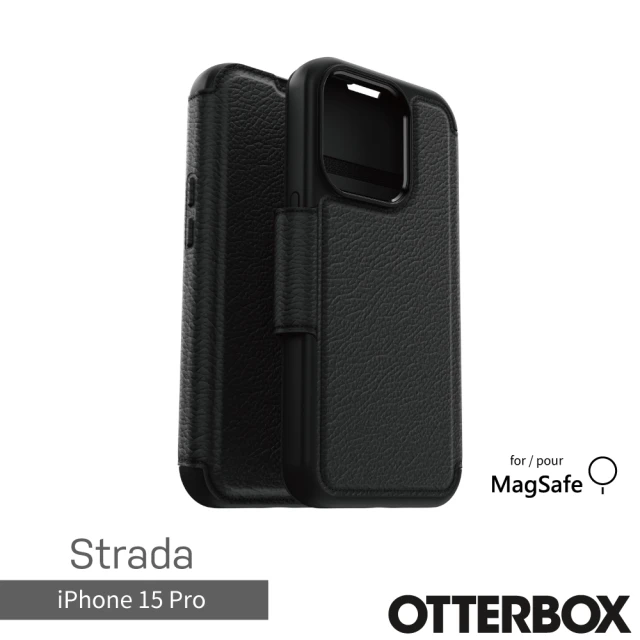 OtterBoxOtterBox iPhone 15 Pro 6.1吋 Strada 步道者系列真皮掀蓋保護殼-黑(支援MagSafe)