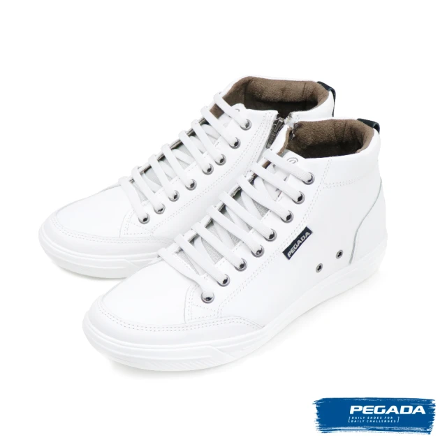 PEGADA 巴西經典拉鍊綁帶高筒休閒鞋 白色(110405-WH)