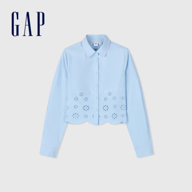 GAP 女裝 Logo純棉長袖襯衫-淺藍色(891882)