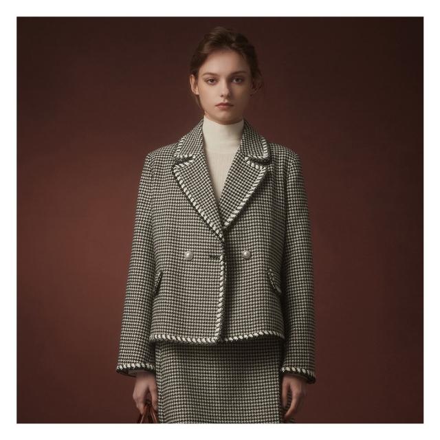 【JESSICA】出清品 復古千鳥格紋翻領小香風外套235004