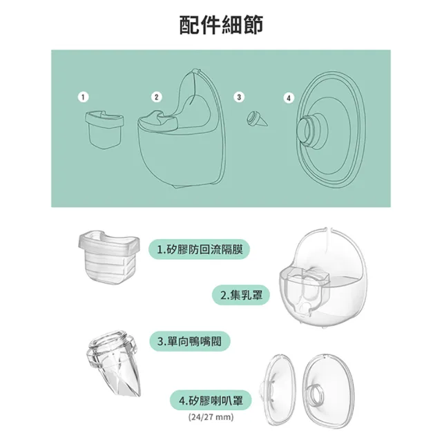 【MOOIMOM 沐伊孕哺】免手持電動吸乳器尊爵版配件組(24mm/27mm)