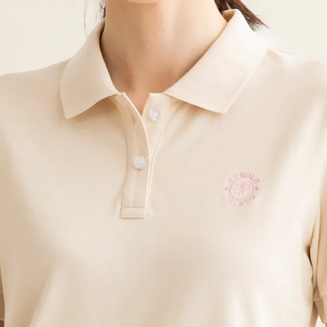 【Arnold Palmer 雨傘】女裝-休閒彈性網眼刺繡POLO衫(奶茶色)