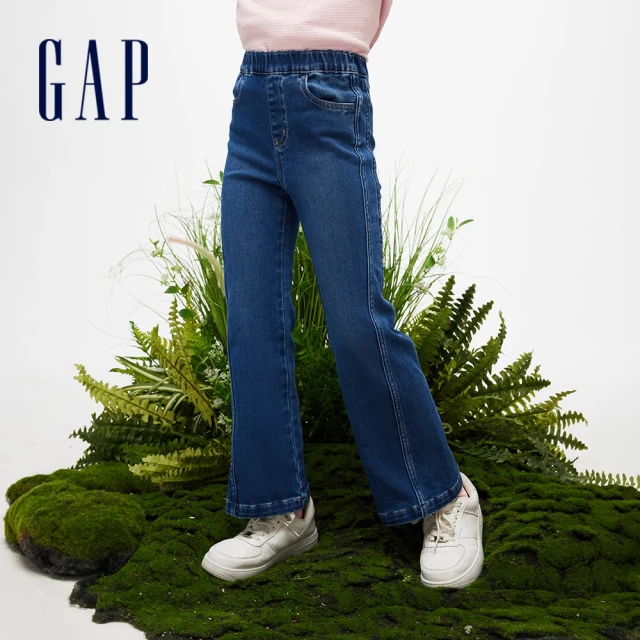 GAP 女童裝 Logo鬆緊喇叭牛仔褲-淺藍色(890287