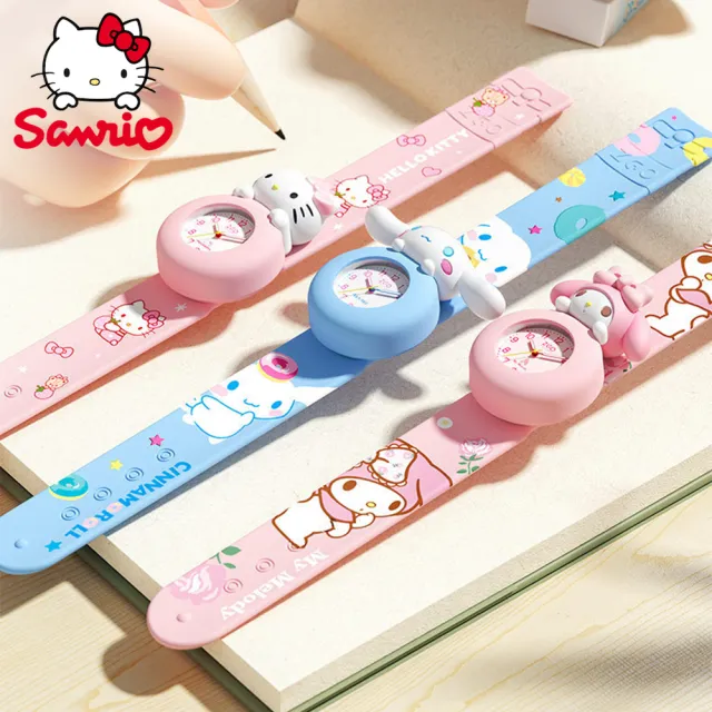 【SANRIO 三麗鷗】凱蒂貓美樂蒂大耳狗立體卡通兒童防水石英錶(兒童 學生 手錶)