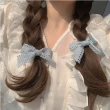 【UNICO】韓系少女奶油藍蕾絲蝴蝶結髮圈-2入(髮飾/配件)
