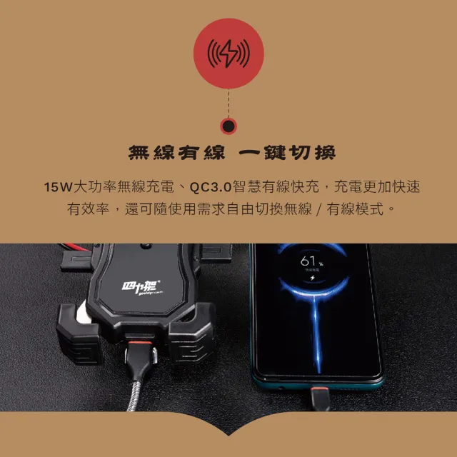 【grantclassic】四力架2S Pro 無線充電款 機車手機架(大甲媽祖聯名款 Ubereat Foodpanda 外送指定)