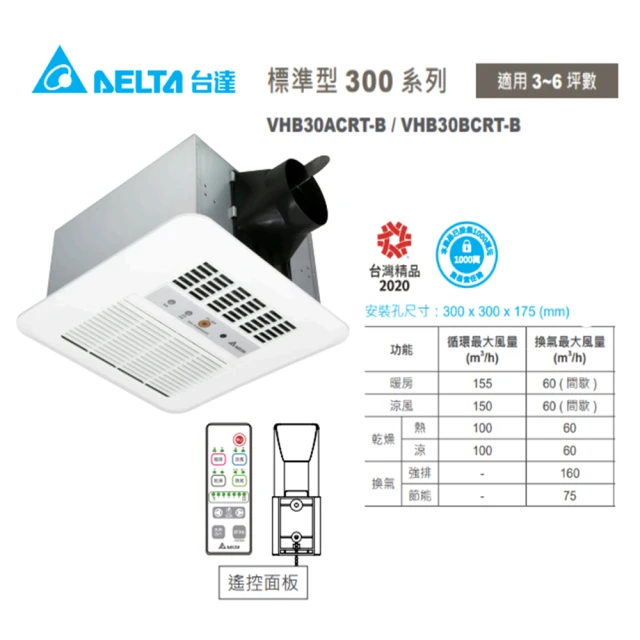 台達電子 標準型300系列 遙控 多功能循環涼暖風機 遙控型 VHB30ACRT-B/VHB30BCRT-B(原廠保固三年)