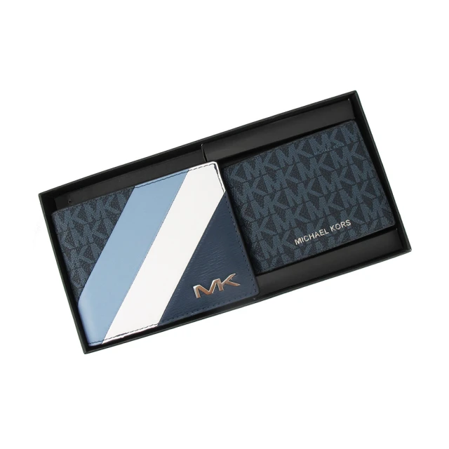 Michael KorsMichael Kors 送原廠禮盒-GIFTING新款斜紋十卡短夾-含一可拆式ID夾(藍白)