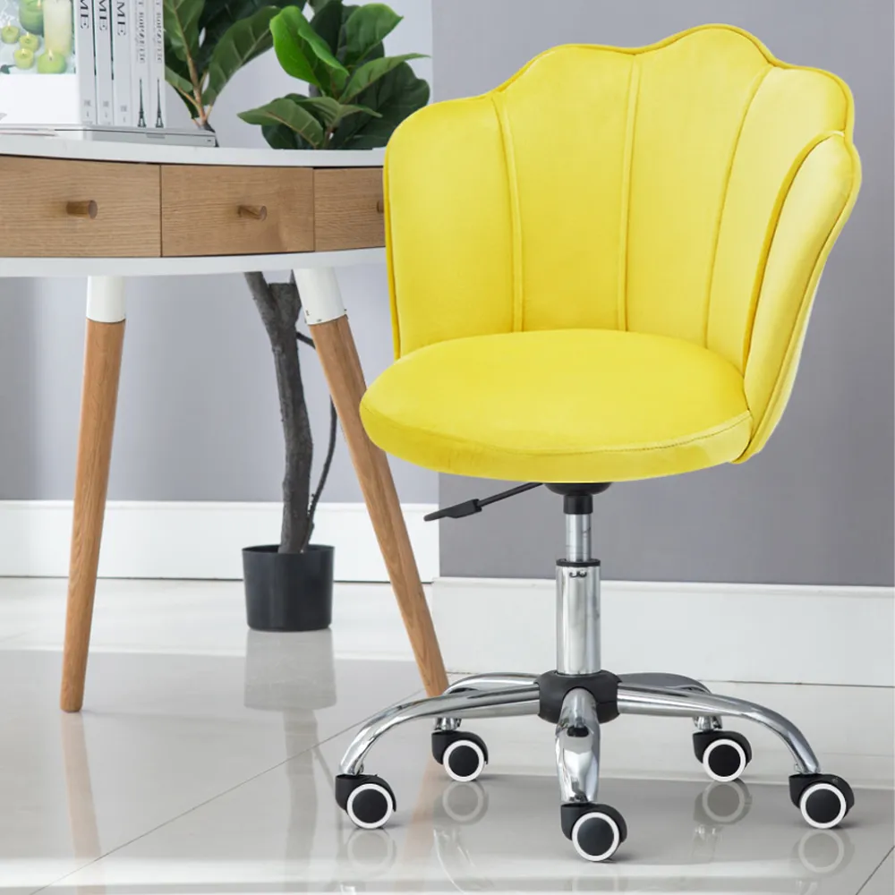 【E-home】快速 Petal小花瓣絨布造型電鍍電腦椅 3色可選(辦公椅 化妝椅 網美 美甲)