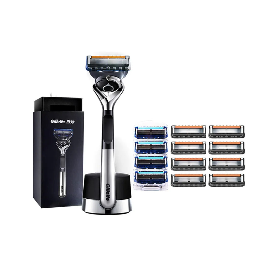 【Gillette 吉列】 小黑磚無感系列一年份獨家限定套組-1磁吸刀座1刀架13刀頭