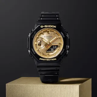 【CASIO 卡西歐】G-SHOCK 八角農家橡樹雙顯手錶-時尚黑金(GA-2100GB-1A)