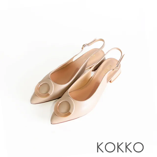 【KOKKO 集團】簡約時尚尖頭綿羊皮後繫帶低跟鞋(駝色)