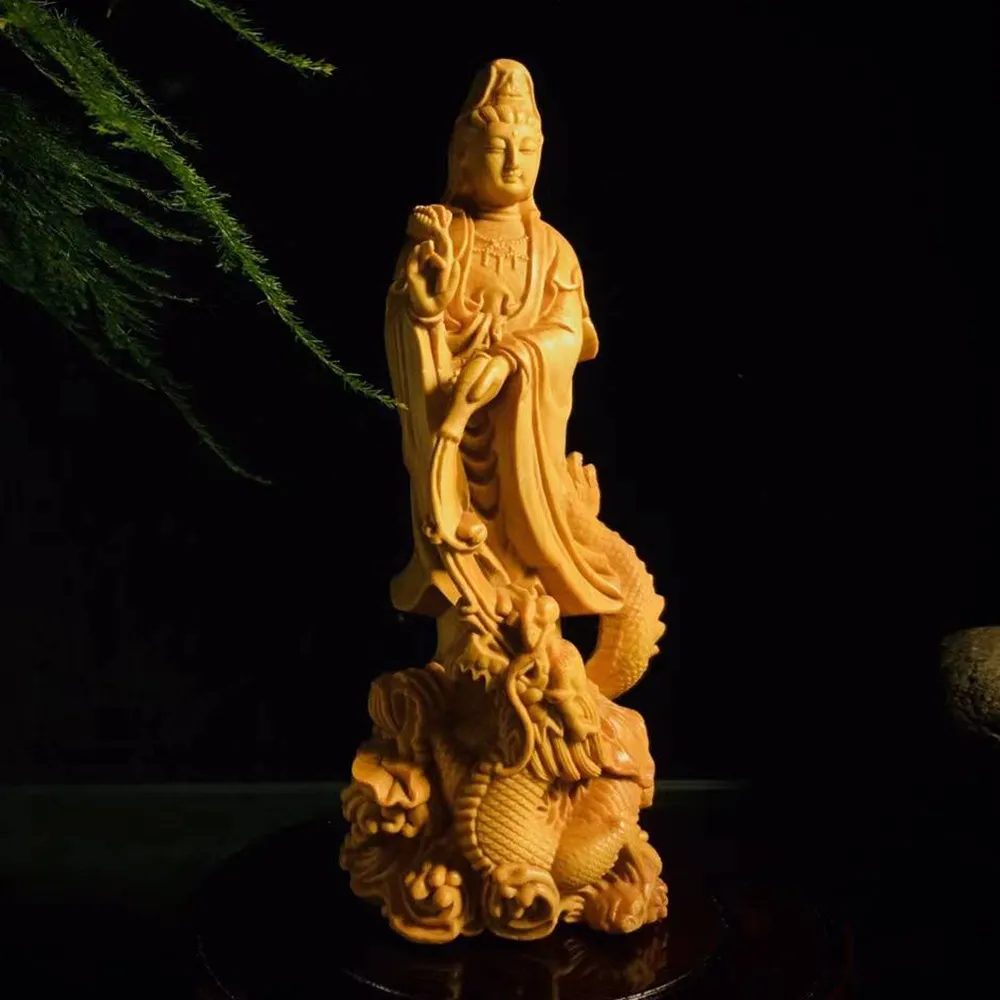 【25％OFF】 桃花源創意工坊】祥龍觀音木雕藝術-黃楊木(木雕) - momo購物網 木工、竹工芸