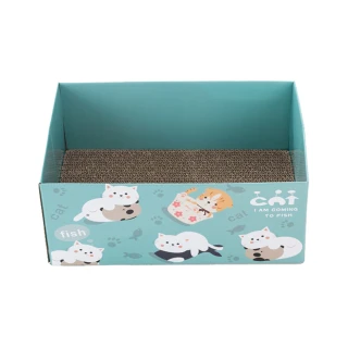 【E-life】可愛貓抓板瓦楞紙箱2入組(貓抓板/瓦楞紙箱/貓玩具)