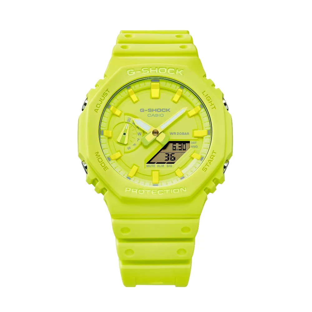 【CASIO 卡西歐】Tone-on-Tone系列 ITZY CHAERYEONG同款單色美學霓光黃時尚腕錶 45.4mm(GA-2100-9A9)