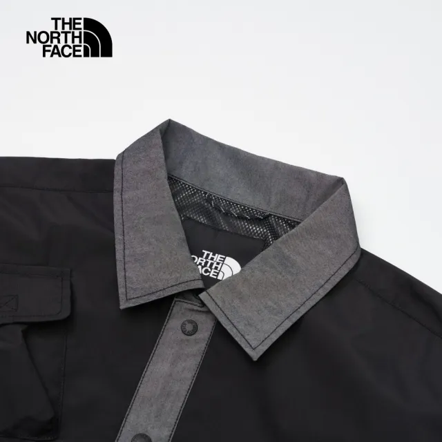 【The North Face 官方旗艦】北面UE男款灰色防曬品牌LOGO長袖襯衫｜884WDG7