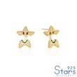 【925 STARS】純銀925滿鑽微笑星星造型耳環(純銀925耳環 滿鑽耳環 星星耳環)