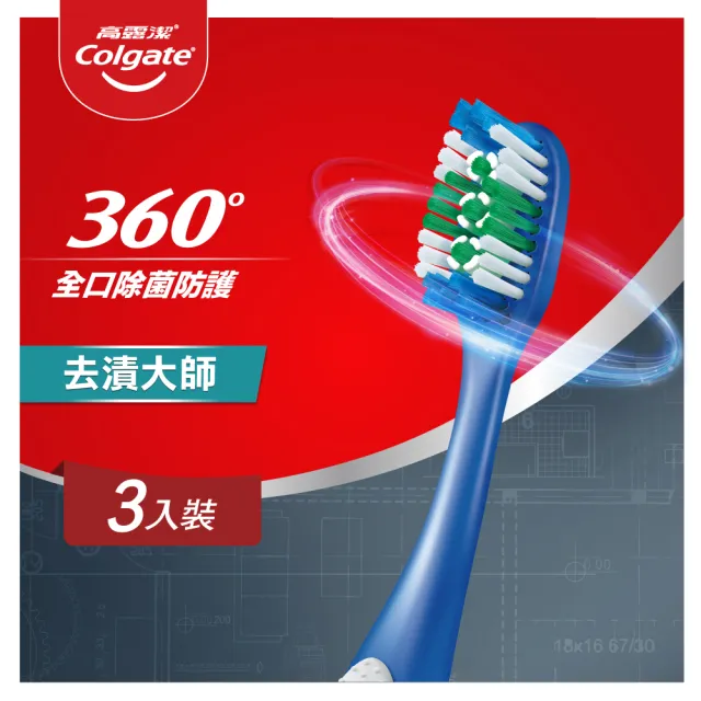 【Colgate 高露潔】360°牙刷3入(軟毛牙刷/牙齒去漬)