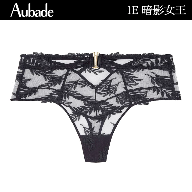 Aubade 暗影女王奢華植葉刺繡蕾絲高腰褲 性感小褲 法國進口 女內褲(1E-黑)