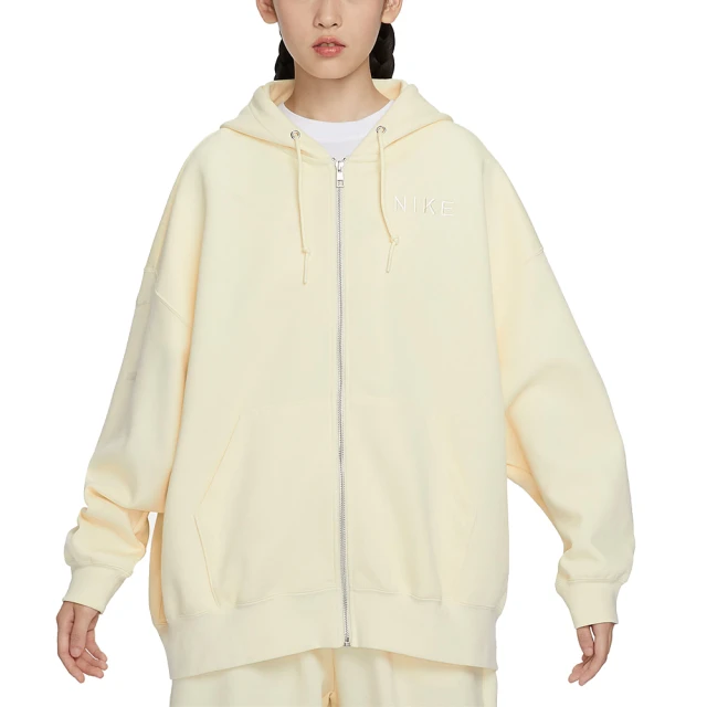 NIKE 耐吉外套女款運動連帽外套毛絨AS W NSW LOGO SHERPA JKT 白黃