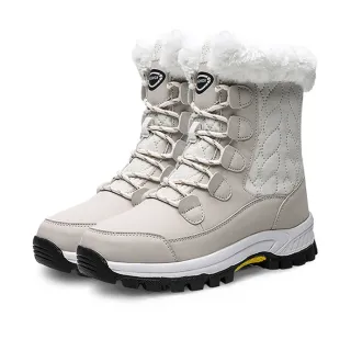 【MINE】百搭經典防潑水保暖機能時尚拼接戶外休閒雪靴(白)