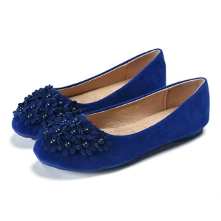 【PINKBABY】可愛圓頭甜美小花造型舒適平底豆豆鞋(藍)