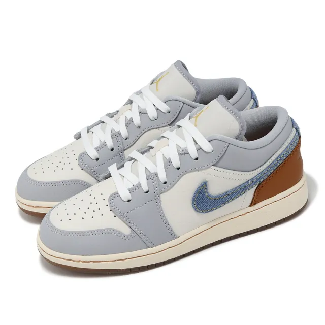 【NIKE 耐吉】休閒鞋 Air Jordan 1 Low SE GS 大童 女鞋 藍灰 棕 單寧 牛仔 AJ1(FZ5046-041)