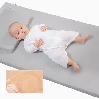【Gennies 奇妮】舒眠超值寢具三件組-咖啡紗(嬰兒床墊+平枕+嬰兒被)