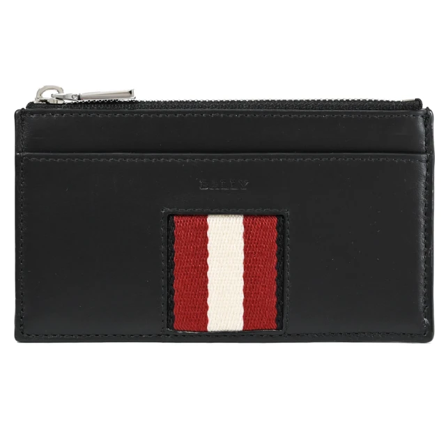 BALLY 經典紅白紅條紋小牛皮6卡信用卡名片夾零錢包(黑)