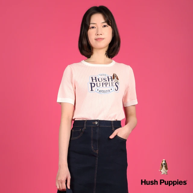 Hush Puppies 女裝 線衫 品牌英文圖騰刺繡狗線衫(粉紅 / 43213102)