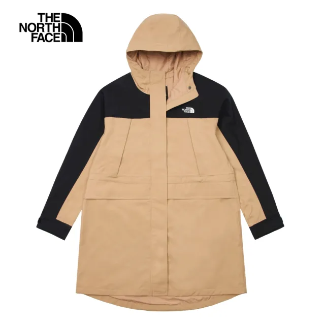 【The North Face 官方旗艦】北面女款卡其色防水透氣舒適保暖可調節連帽衝鋒衣｜87W3QV2